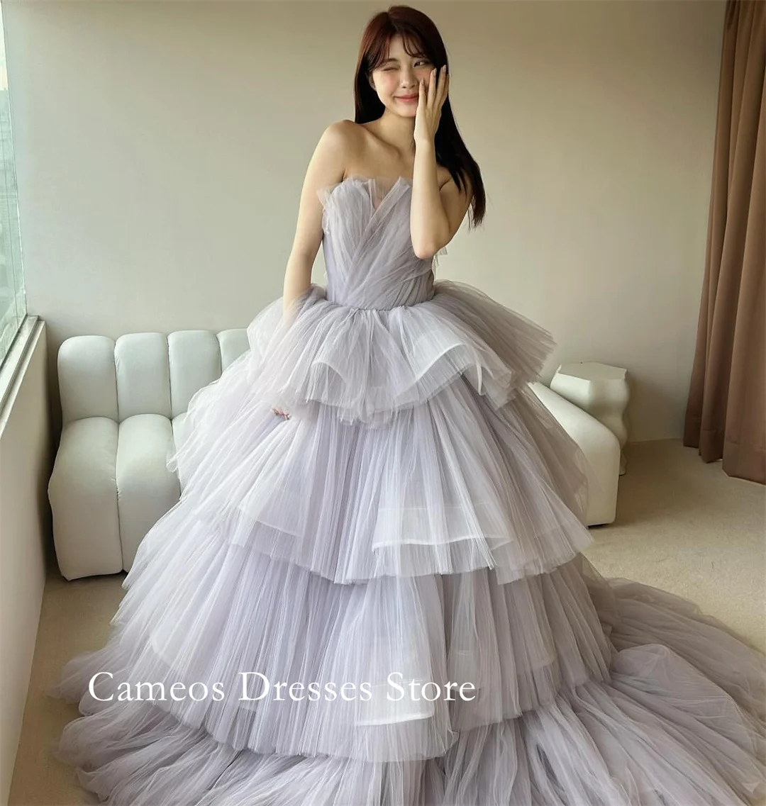 

SONDR Korea Strapless Purple Sleeveless Evening Dress Customized Formal Prom Dress Tulle Tiered 웨딩드레스 Occasion Party Evening