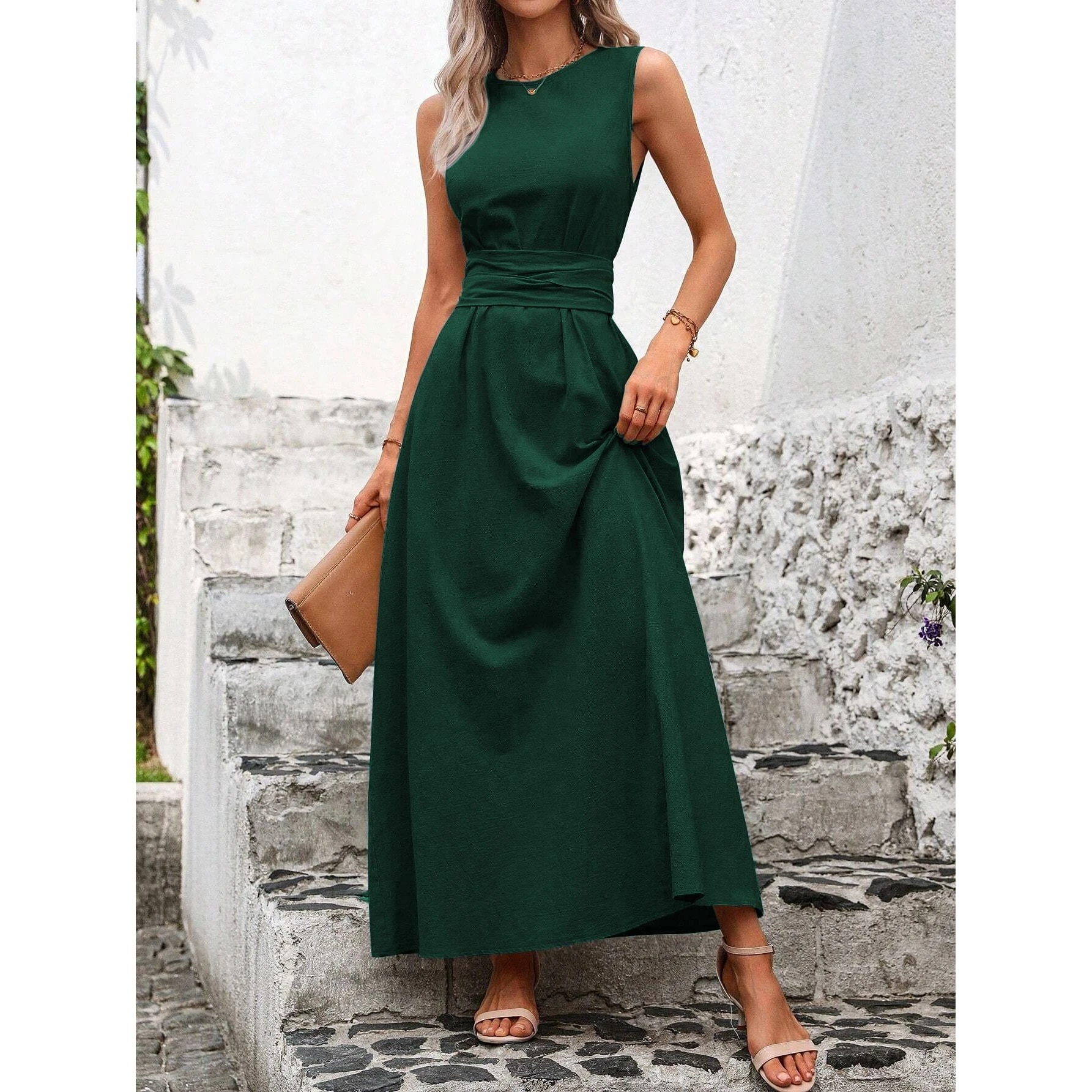 ชุดเดรสผ้าไอซ์ซิลค์แบบเรียบหรู - Linen Dress Wrap บทวิจารณ์และราคา