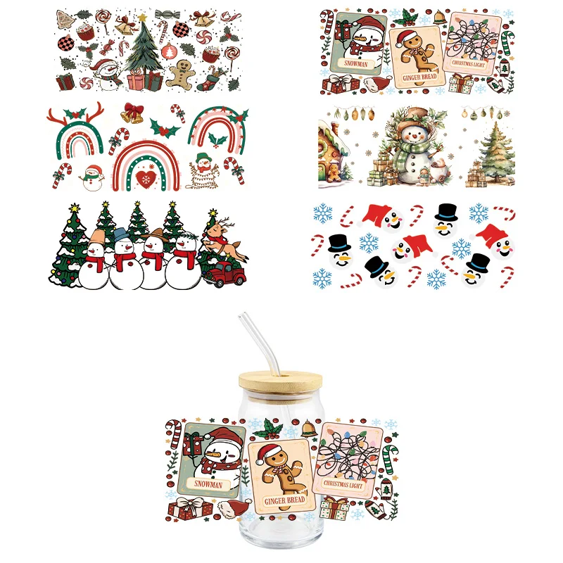 

Christmas UV DTF Wrap Transfer stickers Cartoon Santa Claus Design Waterproof Wrap For Cups Glasses Cups Waterproof Decal