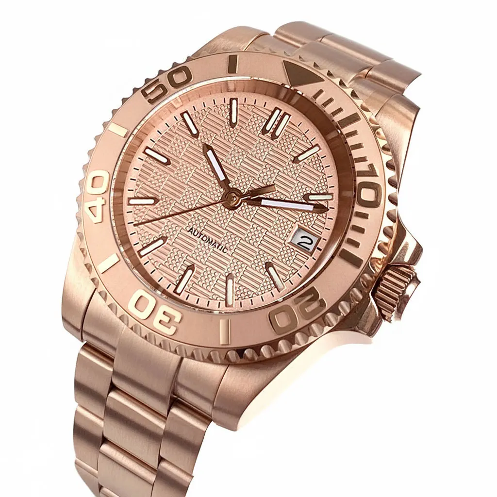 Tandorio 20ATM 40mm Stainless Steel Rose Gold Automatic Mechanical Men's Watch For Miyota 8215/Asia 2824 Sapphire Glass Lume