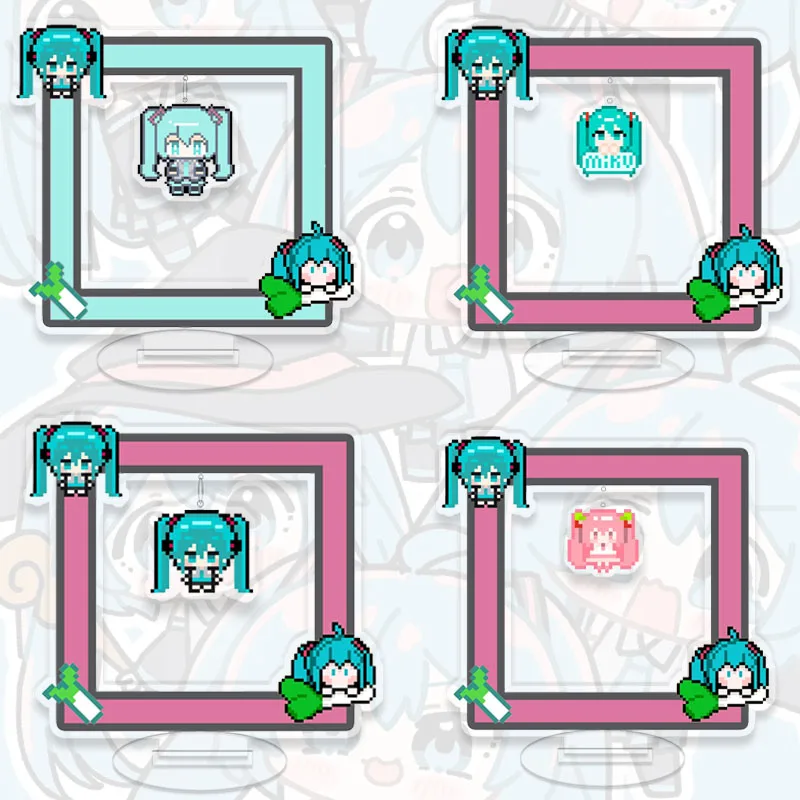 

Miku Swing Pixels Stand Card Kawaii Коллекционная фигурка Индикационная доска Студенческий аниме Мультфильм Украсьте модель Брелок Украшения Подарок