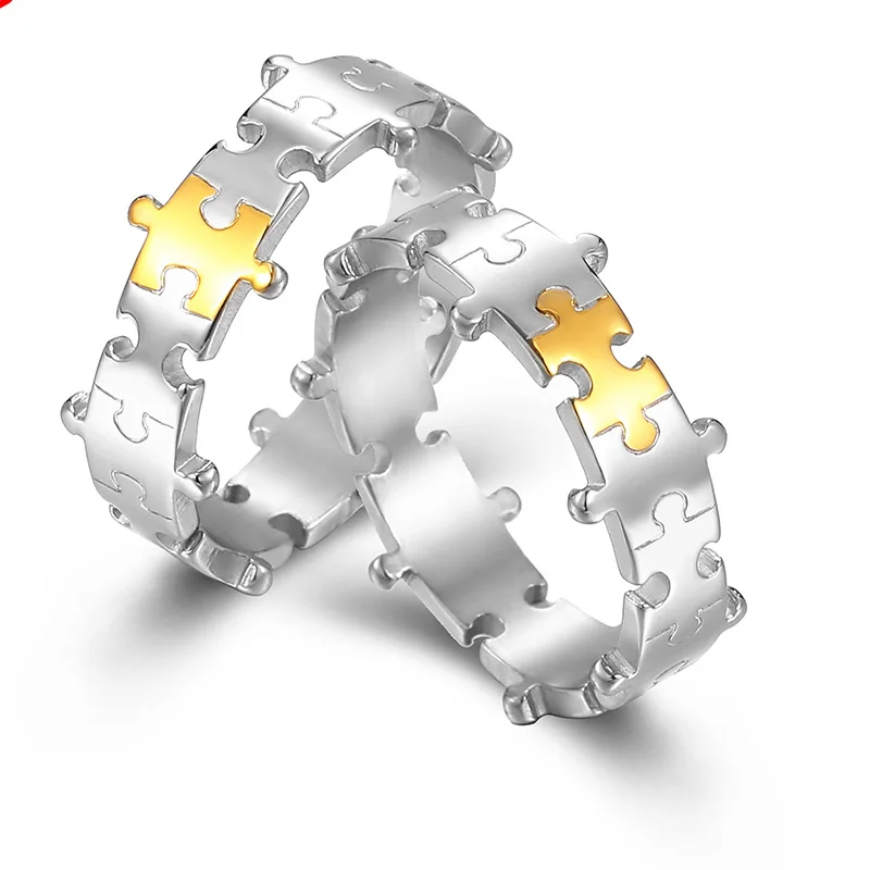 New Arrival Puzzle Couple Rings for Women and Men Creative Silver Gold Color Stainless Steel Engagement Wedding Ring