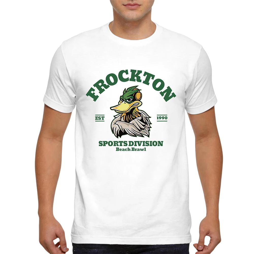 Mens 100% Cotton T Shirt Frockton Sports Division 1990 Duck Mascot Beach Brawl Print Breathable Short Sleeve Casual Daily Tee