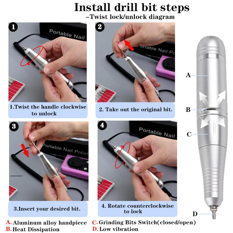 45000RPM ชาร์จเล็บเจาะเล็บเครื่อง Low Voice Professional เล็บเจล Polishing Remover เจาะชุดหน้าจอ LCD