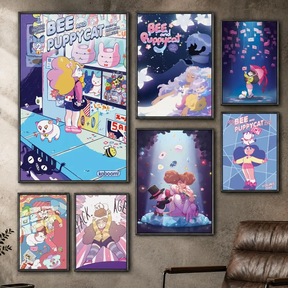 Anime Bee And Puppycat Cute Cozy Fantasy Cartoon Poster  PP Self Adhesive Home Garage Dorm Bar Wall Decor Aesthetic Retro Gift