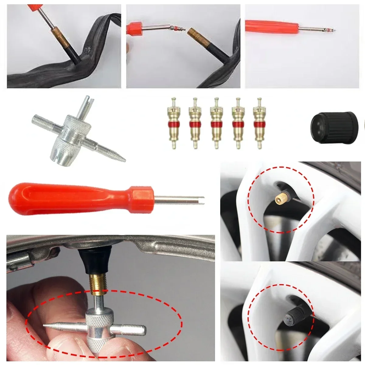 Car Bicycle Slotted Handle Tire Valve Stem Core Remover Screwdriver Tire Repair Install Tool Kit Auto Motorcycle Accessories