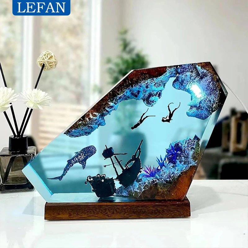 Creactive Seabed Exploration Organism Resin Table Light Art Decoration Lamp Diving Sunken Ship Theme Night Light USB Charge