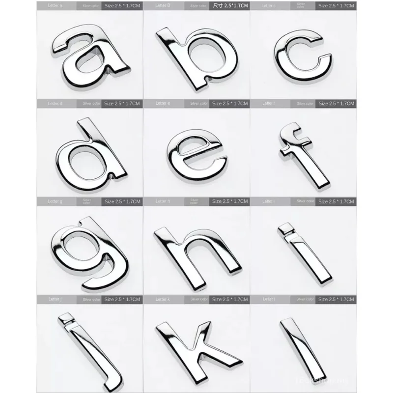 1pcs 3D Car Decals 25mm Metal Diy Lower Case Chrome Numbers and Letters Stickers Small Alphabet Customize Exterio Accessories