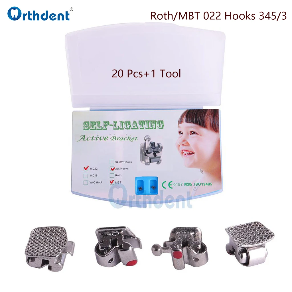 20 Pcs/Kit Dental Orthodontic Self Ligating Brackets Active Self-trace Braces Metal Mesh With Interactive Clip Dentistry Therapy