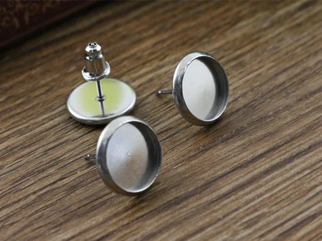 ( No Fade ) 10mm 20pcs/lots 2 Style Stainless Steel Earring Studs,Earrings Blank/Base,Fit 10mm Glass Cabochons,Buttons;