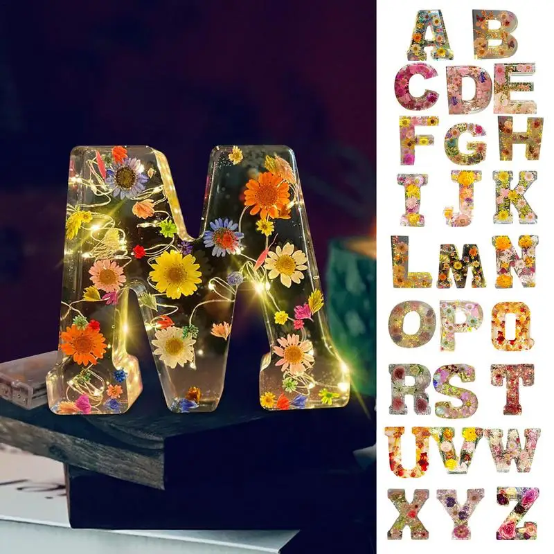 

Customized A To Z Letters Dried Flower Wood Night Light Creative Romantic Table Lamp Gift for Couple Valentine Day Kid Birthday