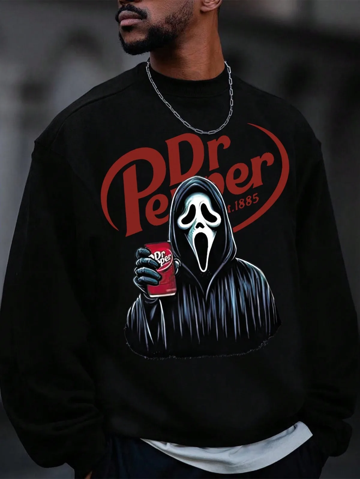 

Men's Round Neck Sweatshirt Fashion Loose Sweat-Absorbing and Breathable It's A Heavyweight with A Skull Print for Halloween
