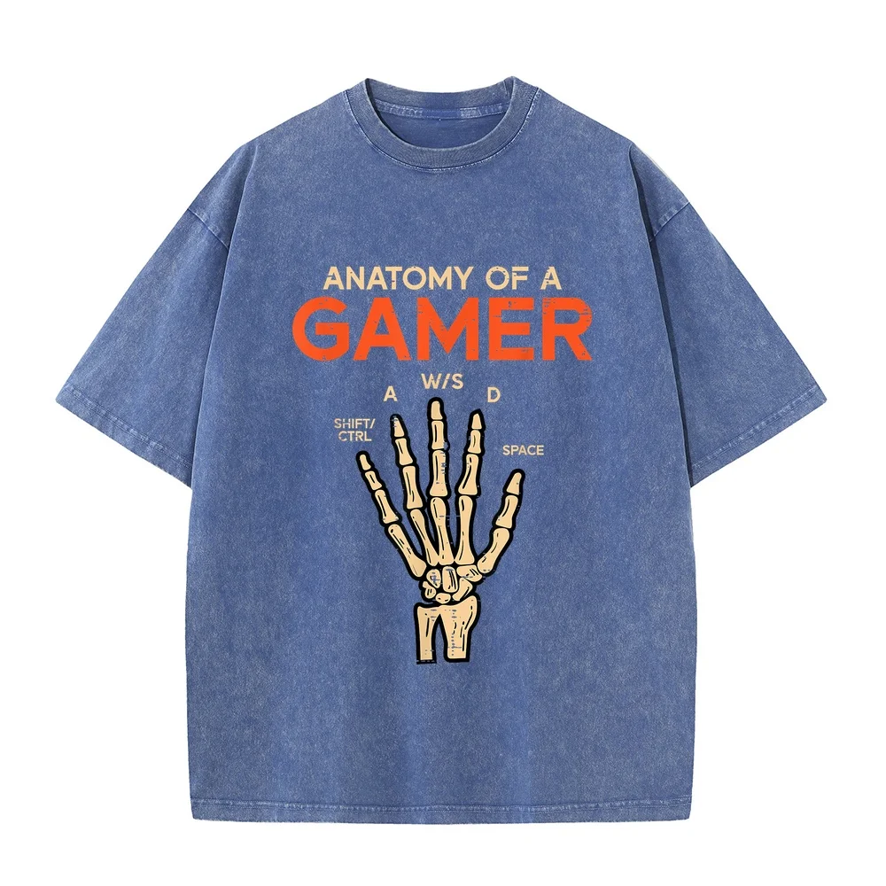 Anatomy of A Gamer Skeleton Hand Funny Men Boys Kids Teens T-Shirt Anime 반팔티 Round Neck Versatile Unisex Tee Summer Top Casual