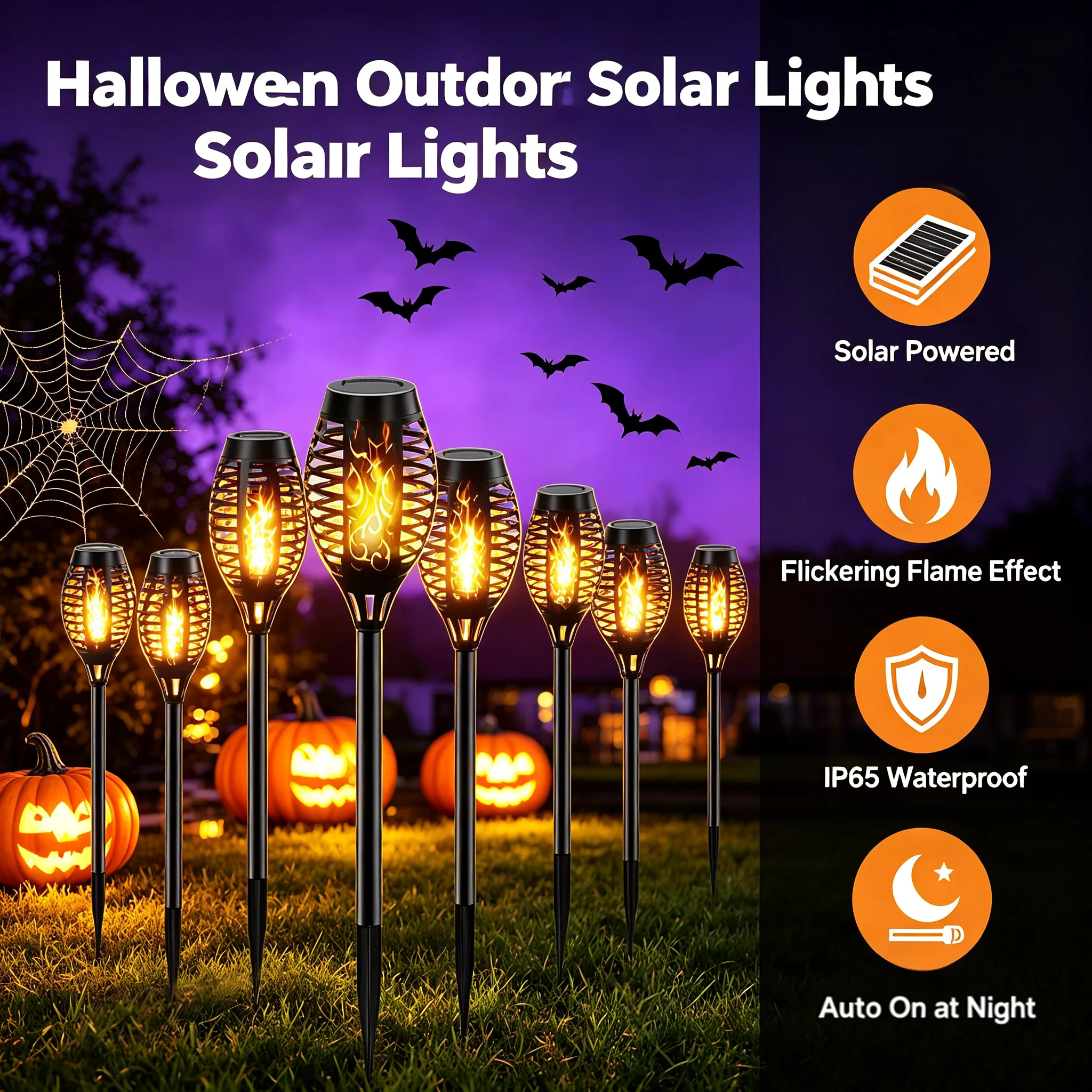12LED Solar Flame Torch Lights Flickering Flame IP65 Waterproof Outdoor Garden Halloween Decor Lawn Path Yard Patio Landscape Floor Lamp 16Pack