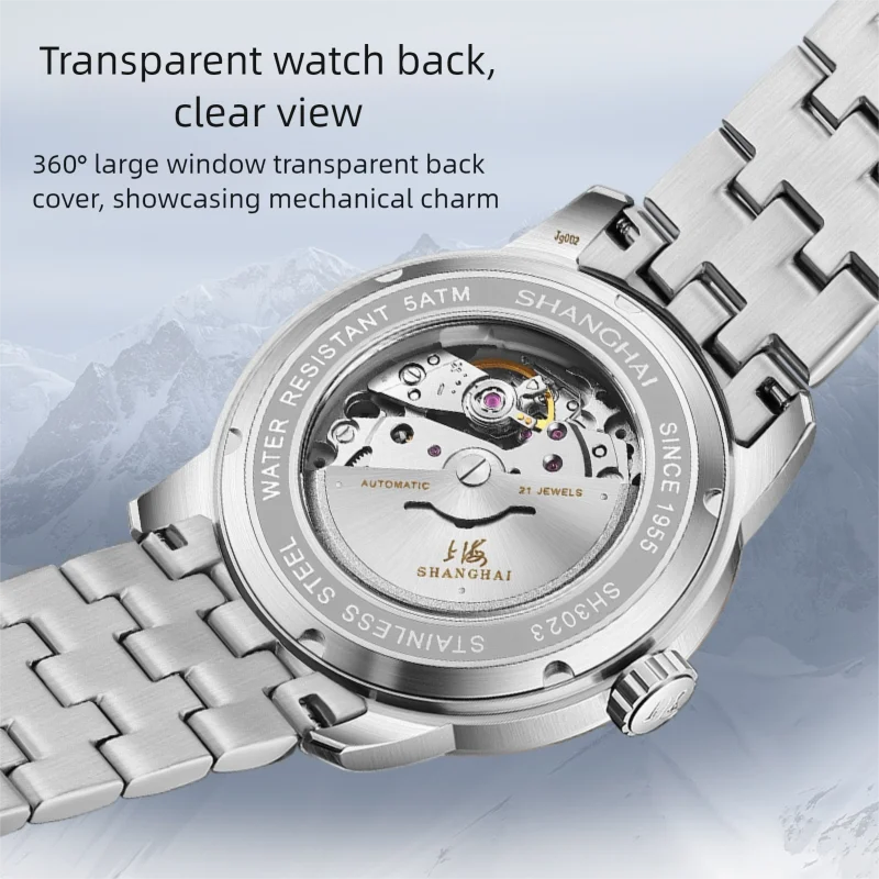 شنغهاي ساعة رجالية أوتوماتيكية ميكانيكية ساعة اليد الكلاسيكية الهاتفي العلامة التجارية الفاخرة الأعمال مقاوم للماء ساعة اليد عادية 3023