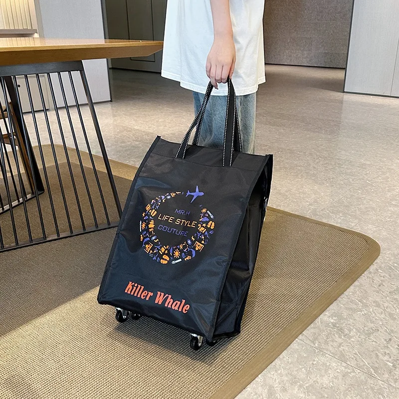 ポータブル軽量折りたたみ式キャリーバッグ（ホイール付き）短期旅行ショッピングバッグ野菜市場バスケットナイロン素材
