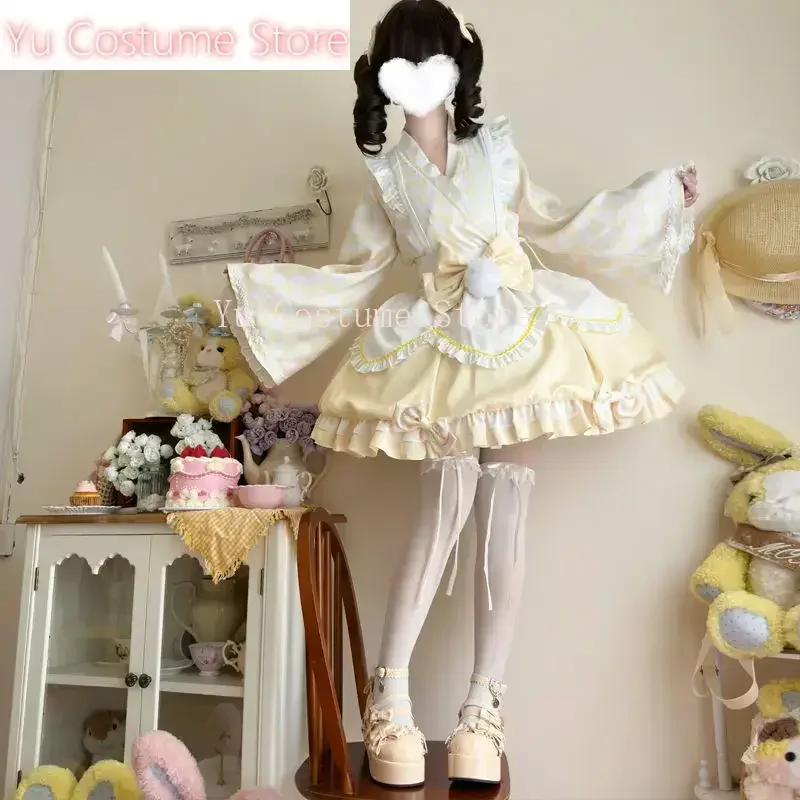 

Kawaii CuteLolita Yellow Maid Dress Japanese Sweet Women Dress Role Play Costume Halloween Party Cosplay Anime Kawaii Yu Cosplay