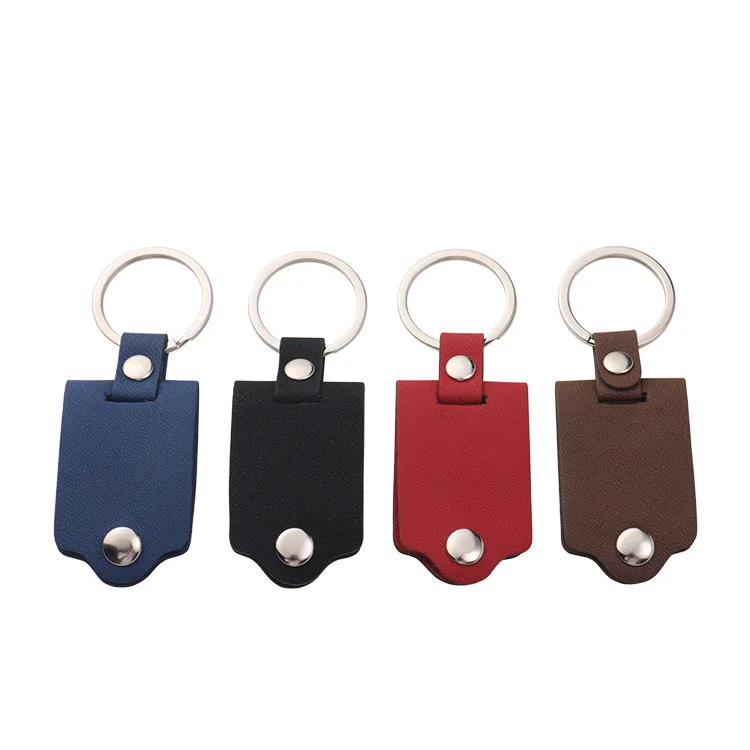 Sublimation Blank PU Leather Keychain Small Gift Mini Photo Frame Metal Pendant PU Key Chain Simple KeyChains