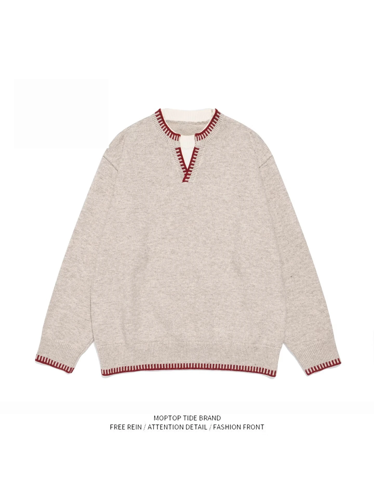 

New Year's Thickened round Neck Knitted Sweater Limited Design Stitching Color Block Couple's Casual Loose Fit Warm Fashionable