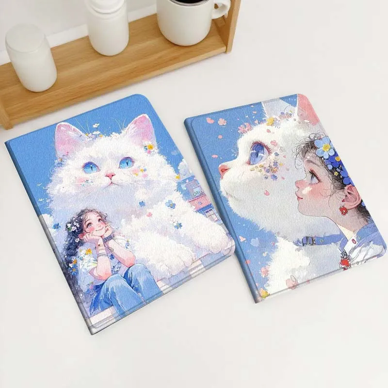 

Cute Girl White Cat For Xiaomi Redmi Mi Poco Pad 2 5 6s 7 7s Ultra Pro Max 14 12.4 12.1 inch Soft Tablet Case Gift