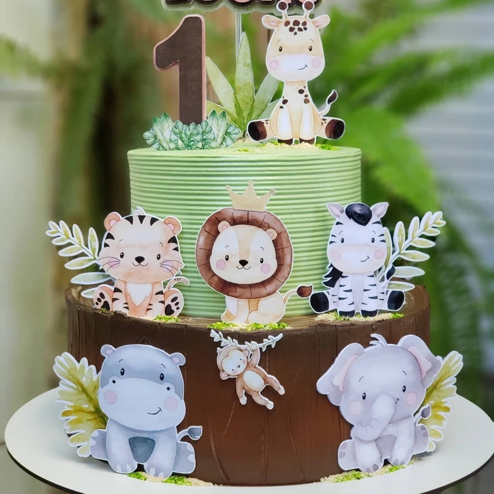 48pcs Pink Carton Animal Lollipop Cards Candy Holder Supplies For Girl\'s Wild Forest Happy Birthday Party Candy Gift Accessory
