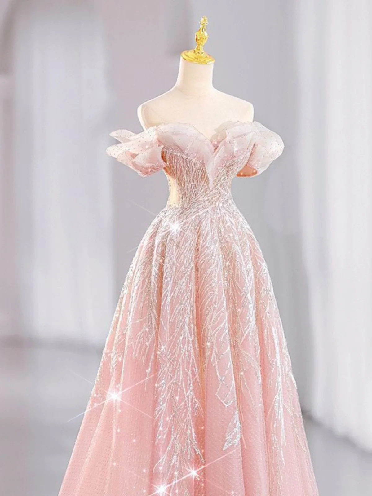فستان زفاف أنيق بأسلوب الأميرات باللون الوردي، فستان فاخر للخطوبة وحفلات العشاء، موديل جديد لعام 2025