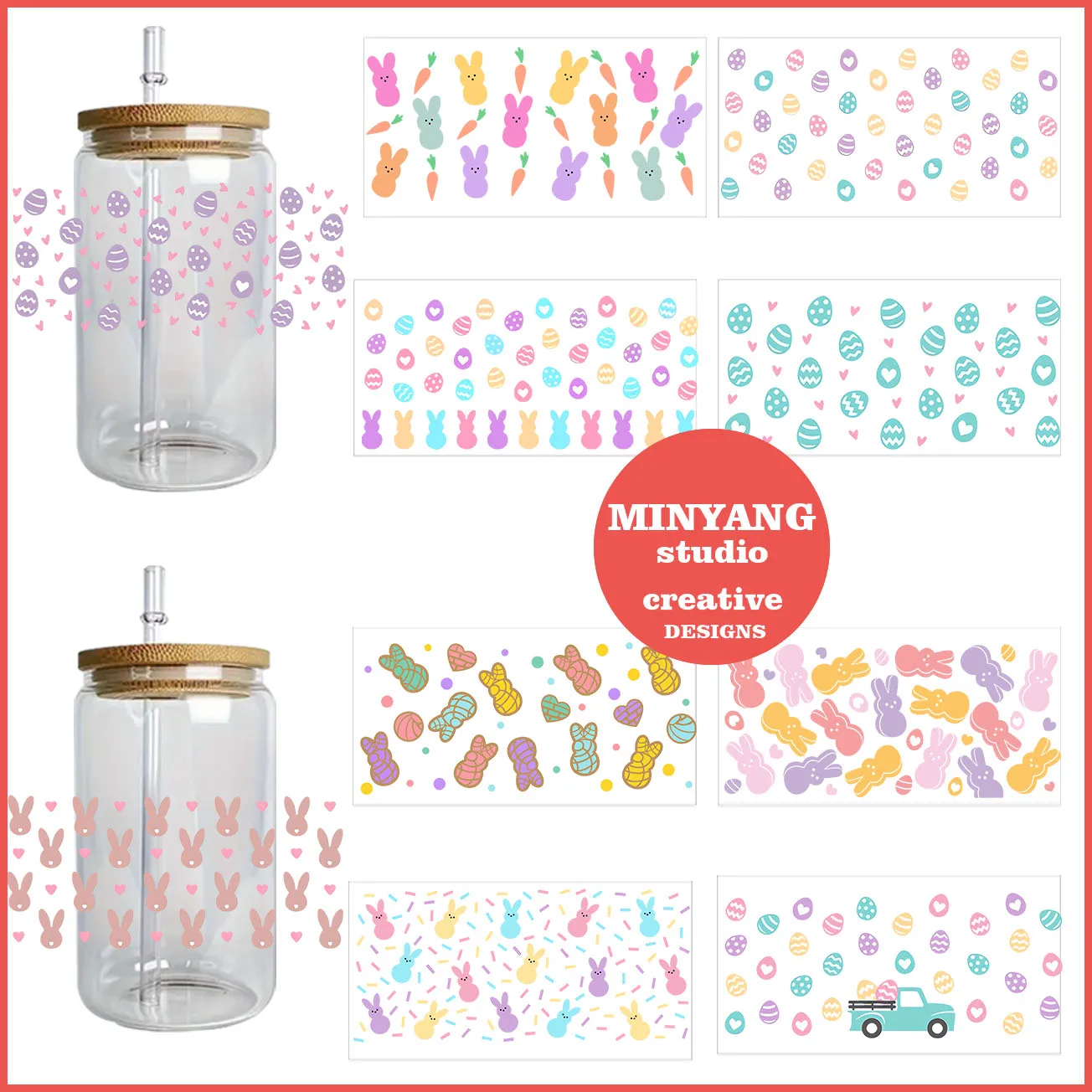 

Easter Bunny easy peel waterproof DIY Decals 3D transfers uvdtf crystal stickers 16oz uv dtf cup wraps for Libbey Glasses