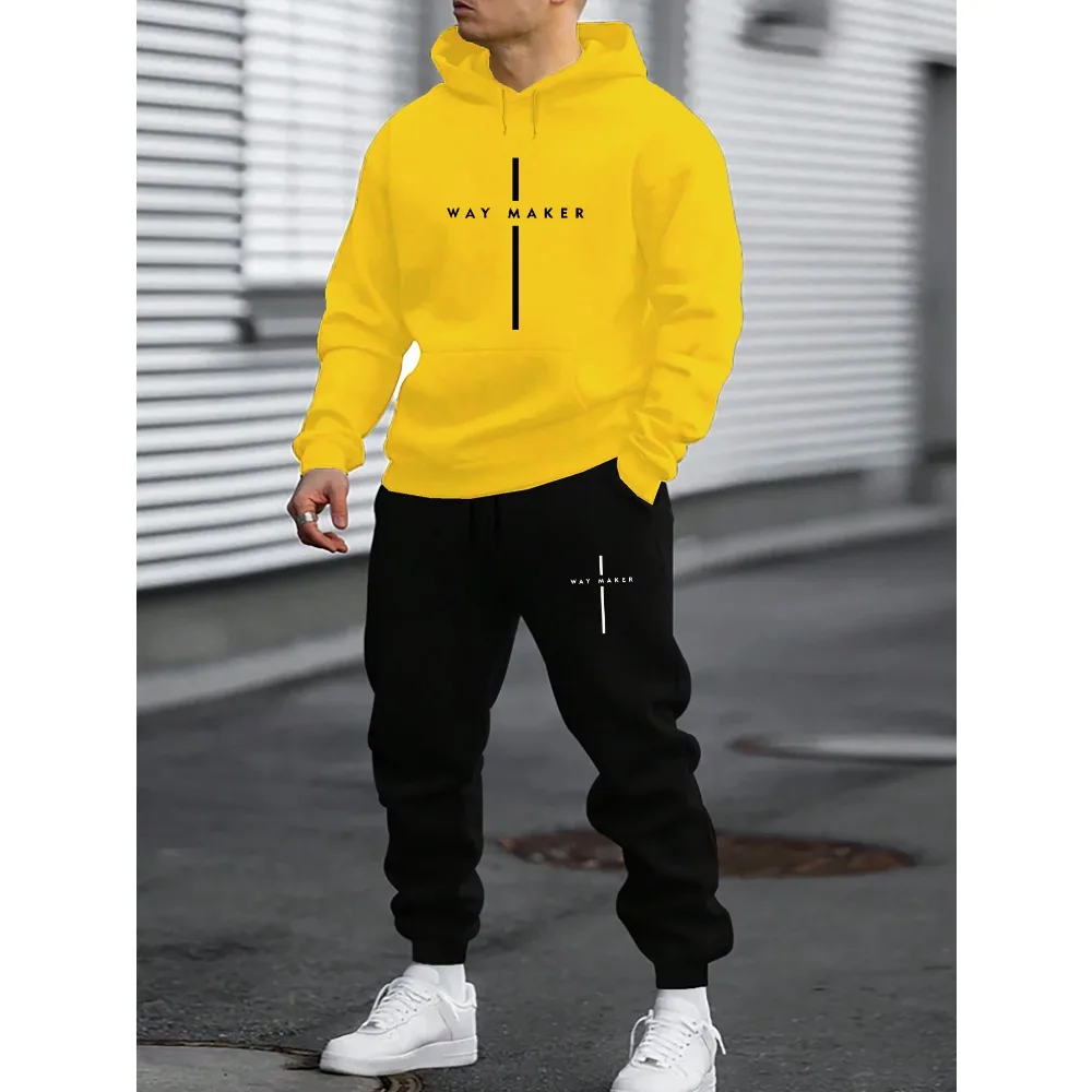 Cozy Fleece-Lined Hoodie & Sweatpants Set for Men - Trendy Print, Casual Fall/Winter Outfit