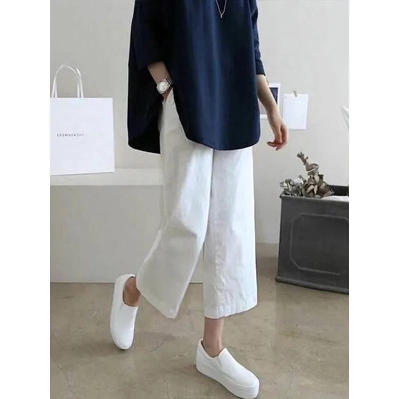 

Tinaa Cotton Linen Blend Pants Women 2025 Japanese Style Solid Color Straight Ankle-length Pant Casual Simple Trousers 77817