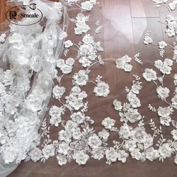 White Beaded Applique Lace Fabric, Wedding Dress, White Accessories, Width 86cm and 135cm, RS1696