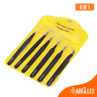 6 IN 1 Anti-static ESD 1.5mm Stainless Steel Tweezers Set   ESD-10 ESD-11 ESD-12 ESD-13 ESD-14 ESD-15