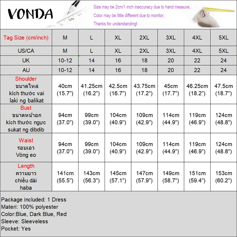 VONDA damska sukienka Maxi bez rękawów artystyczna długa sukienka letnia 2025 letnia O-Neck Party Vestidos O-Neck codzienna szata ponadgabarytowa