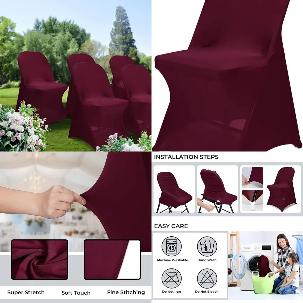 

Upgraded Stretch Spandex Chair Covers, Washable Fitted Slipcovers for Weddings, Events, and Celebrations (50, Burgundy)