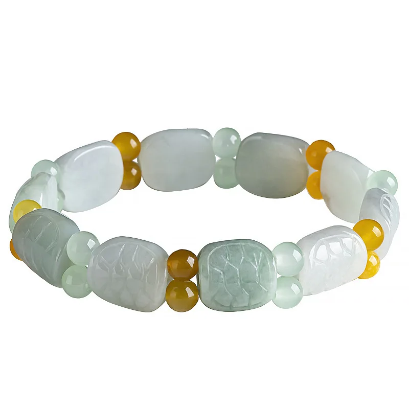 Natural Myanmar A-goods Jadeite Turtle String Carving Rich Jade Bracelet Exquisite High-grade Fashion Fine Jewelry Holiday Gift