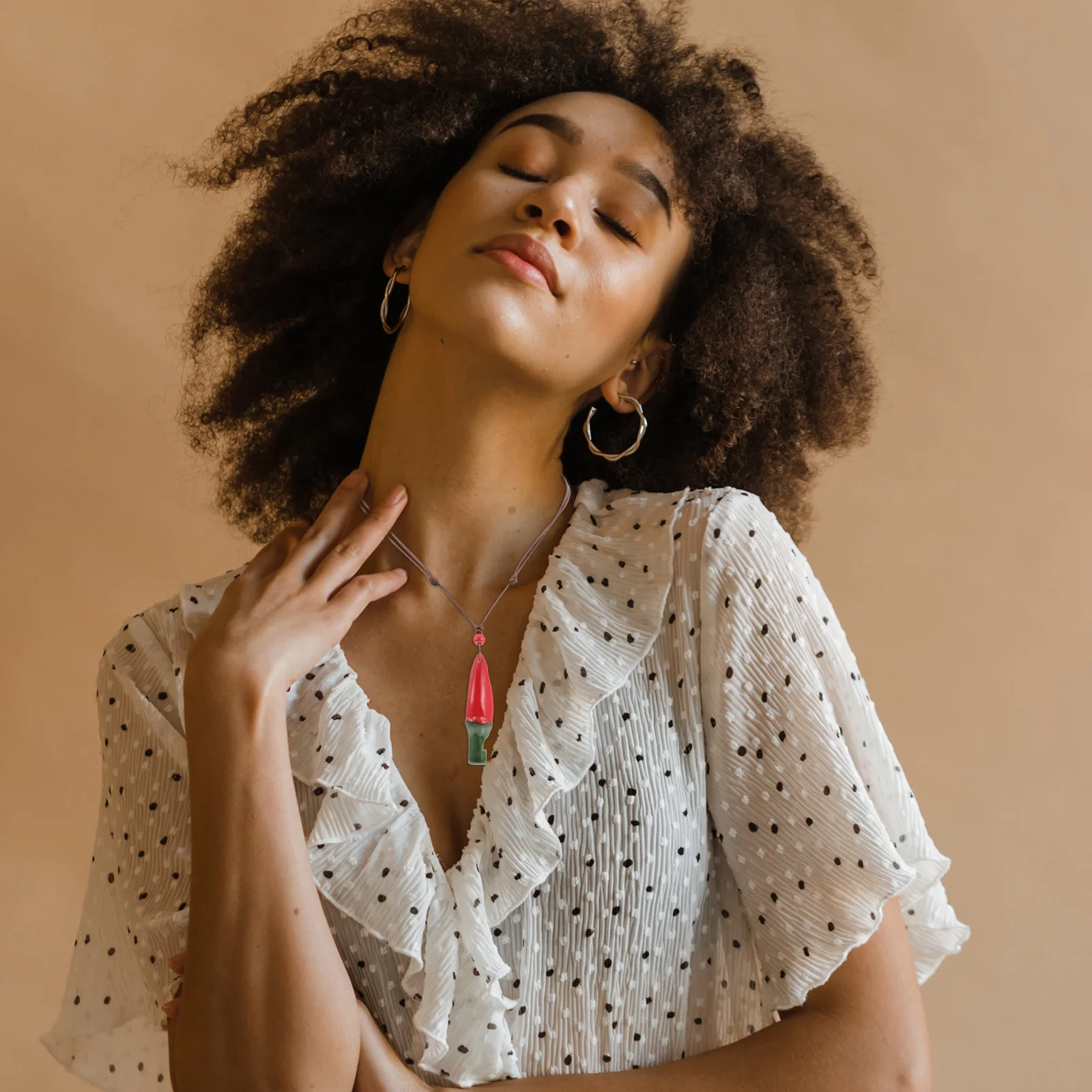 

3Pcs Red Pepper Ceramic Whistle Kids Hanging Necklace Plaything Creative Whistle Instrument for Children Hand Brain Exercise and