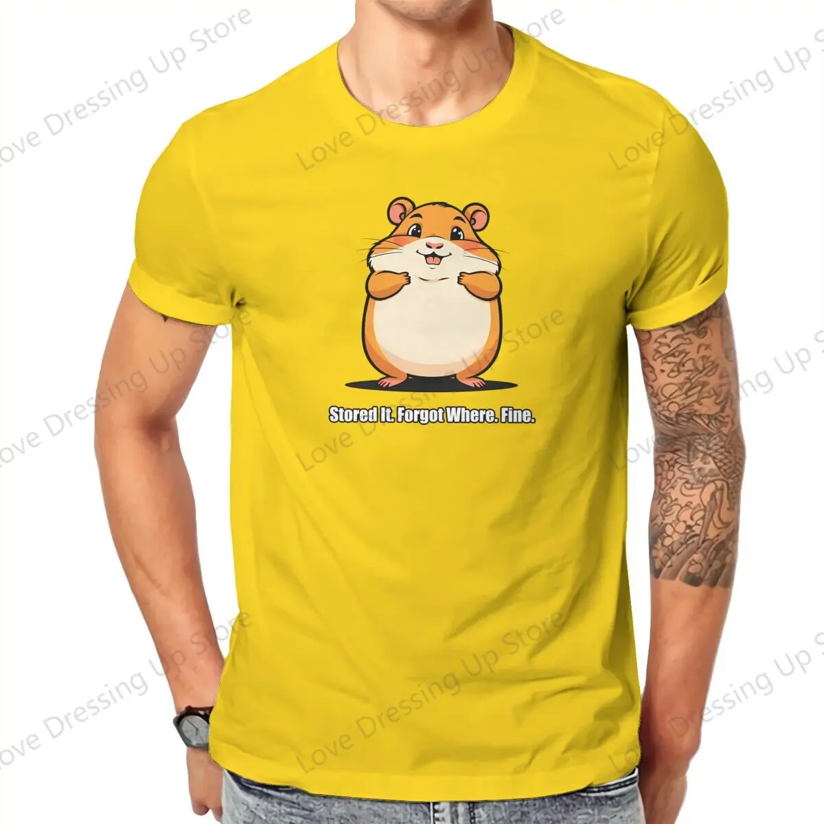 100% Cotton T-shirt Lucky Hamster Loose Men T Shirts Stored It Forgot Where Fine Summer  Street Short Sleeve Top S-6XL