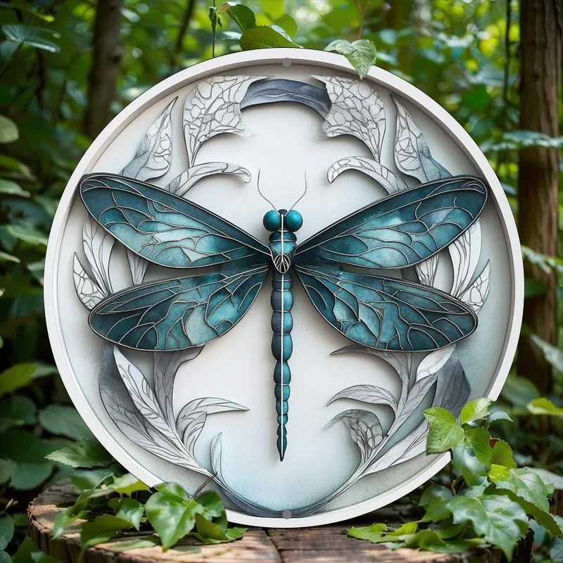 

Dragonfly-Themed Aluminum Metal Wall Art Sign, HD Printed 2D Flat Circular Decor for Home, Party Decoration, Holiday Gift