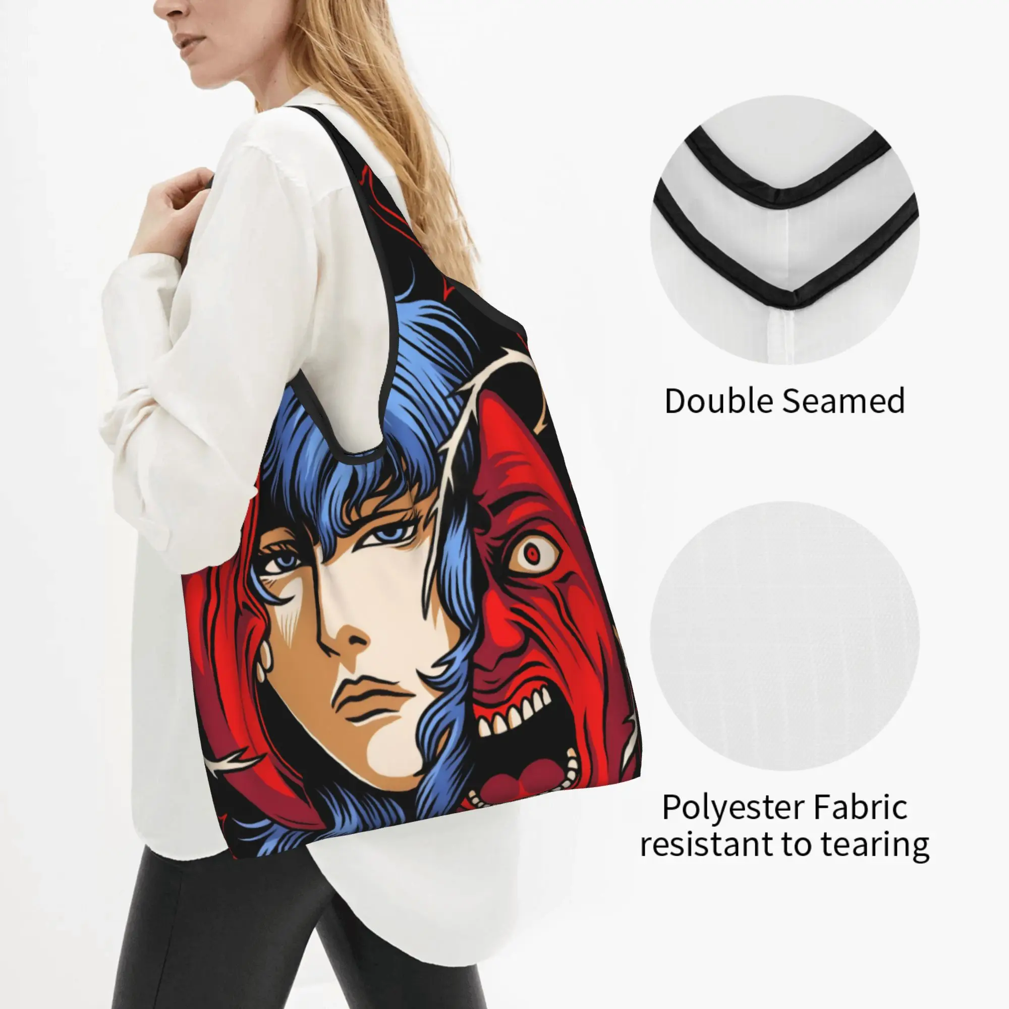Japane Anime Berserk Groceries Shopping Bags Kawaii Shopper Tote Shoulder Bags Big Capacity Portable Manga  Handbag