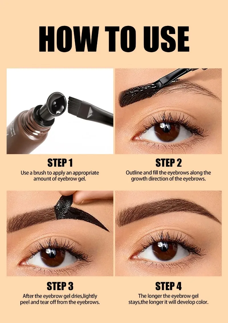 5-farbiges, abziehbares Augenbrauengel und Pinsel in einem, langanhaltende, intensive Farbe, schweißresistent, semi-permanente Augenbrauenfarbe, Augen-Make-up – Detail 9