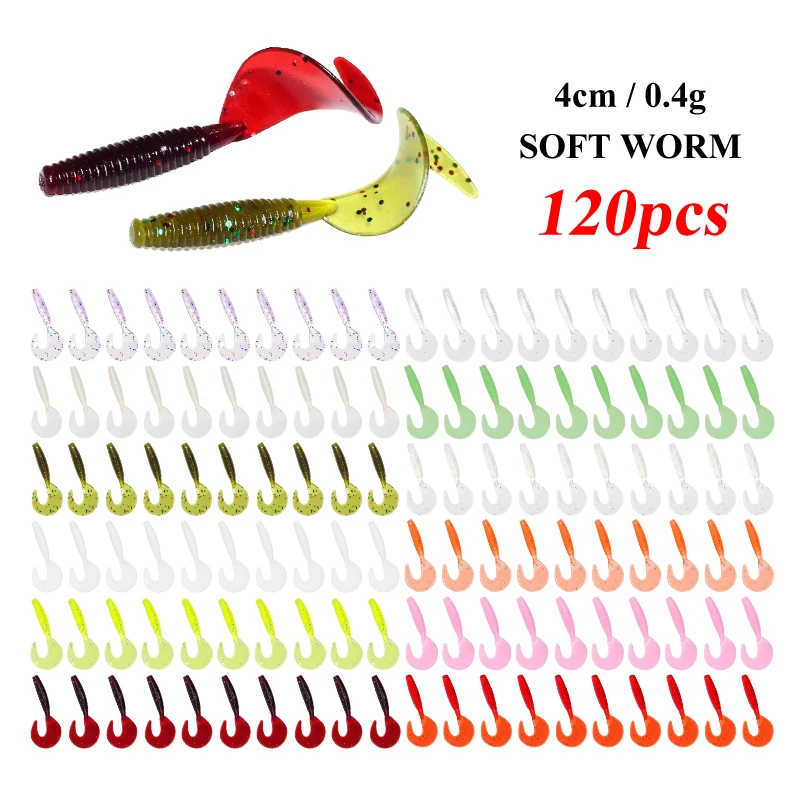 120 Stücke Neue Weiche Köder 4cm 0,4g Angelköder Kunststoff Silikon Wurm Moggot Grub Köder Salzwasser Wobbler Karpfen Swimbait für Hecht Werkzeug