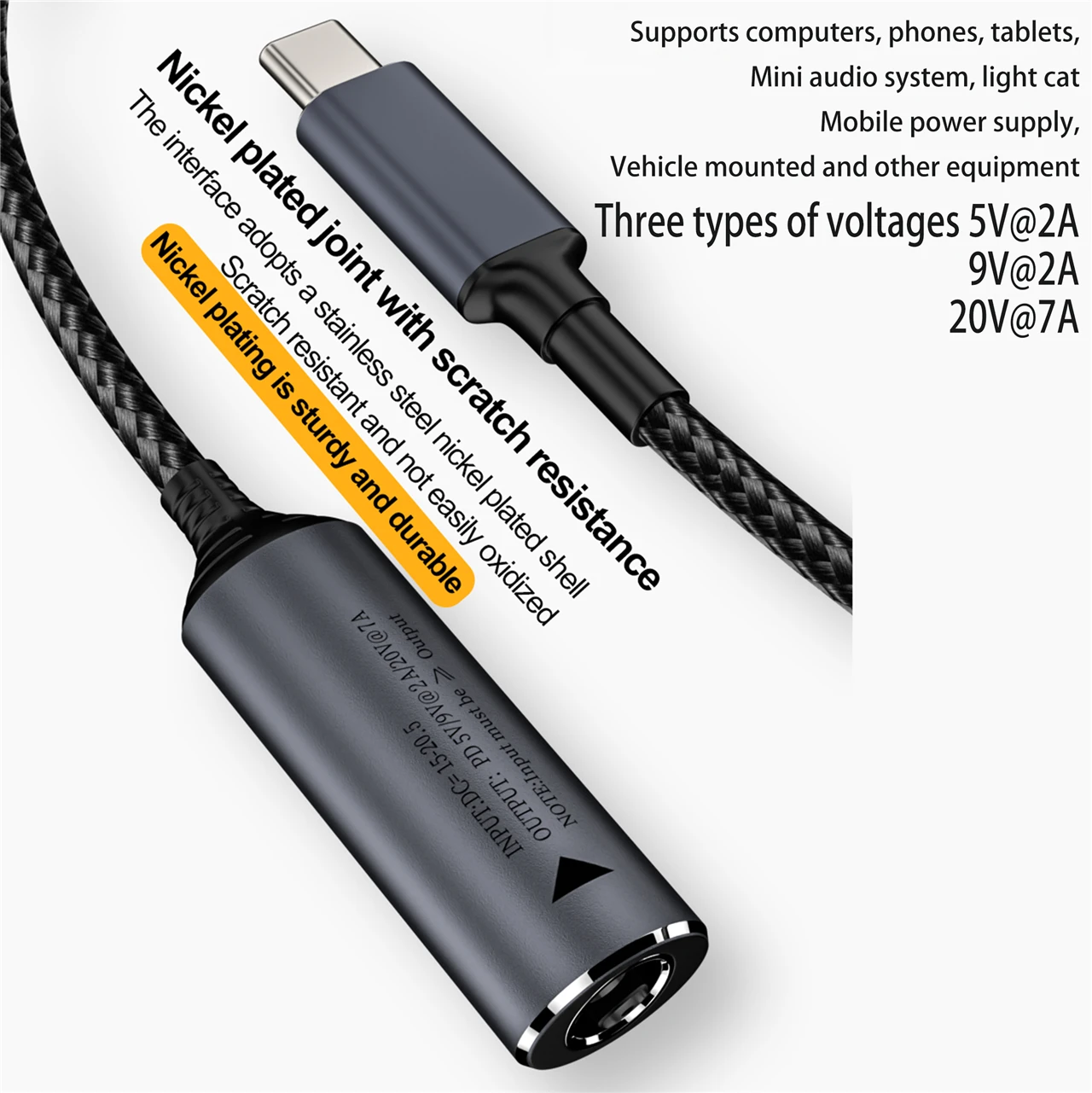 Upgraded version 140W 5v2A20V7A DC Female to USB C Type C PD Power Adapter Converter Fast Charge Cable for Macbook Huawei Lenovo