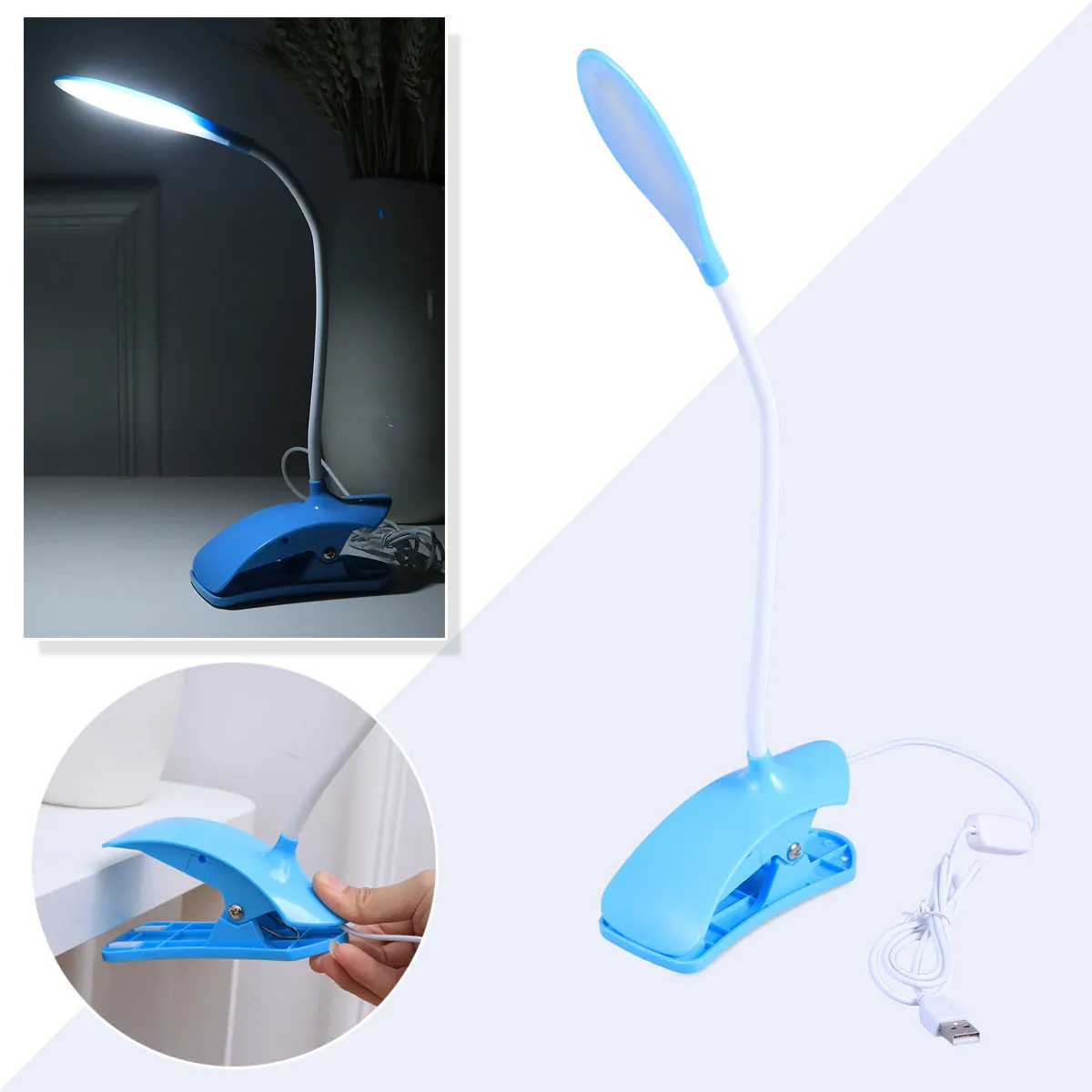

Portable USB Eye Protection Desk Lamp Blue Non Flickering Light Flexible Neck Table Lamps Bedroom Nightst Led Lighting Small