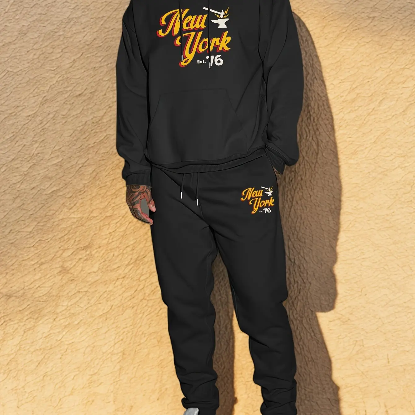 Men Autumn Winter 2‑Piece Tracksuit Casual Fashion Trendy Printed Hoodie Jogger Pants Versatile Sport Streetwear Outfit For Male