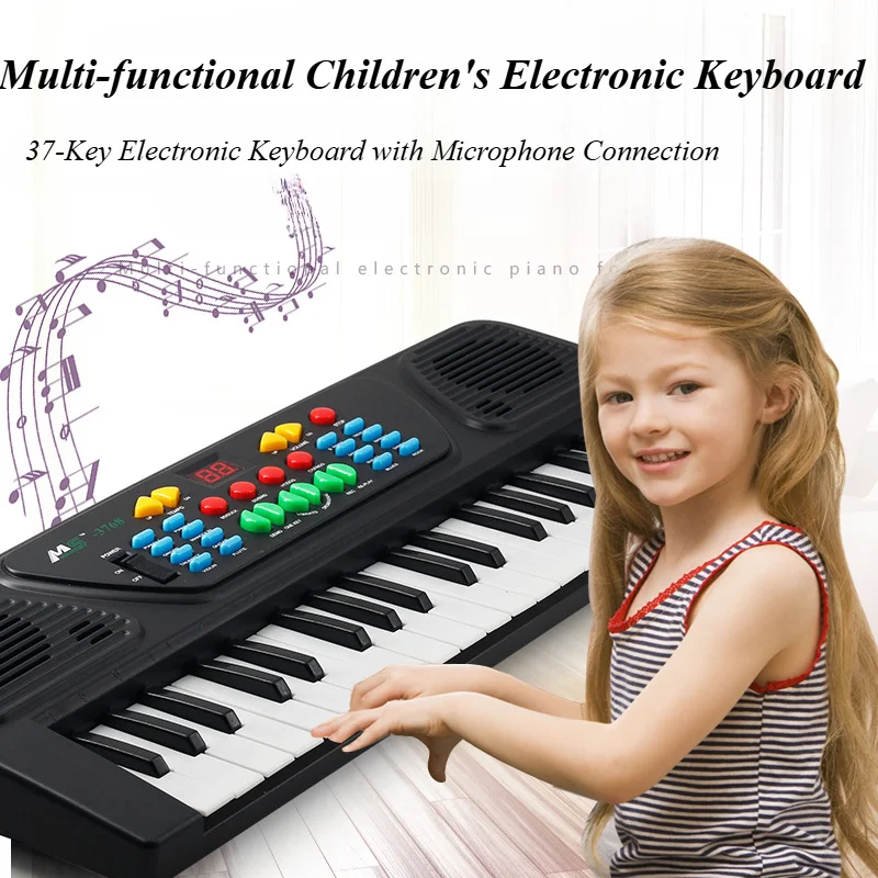 37 Key Children Electronic Keyboard Beginner Simulated Piano with Microphone Toy Musical Instruments Educational Gift for Kids