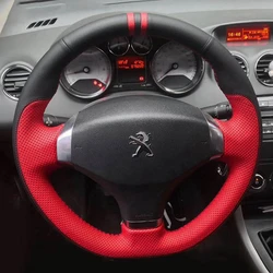 Custom Hand-Stitched Car Steering Wheel Braid Cover 100% Fit For Peugeot 408 2013 Auto Interior Accessories Steering Wrap