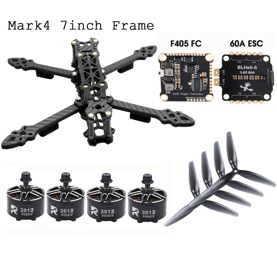 

Mark4 7inch 295mm Carbon Fiber Frame F4 F405 Flight Control 60A 4in1 ESC 2812 900KV Motor for FPV Long Range frame