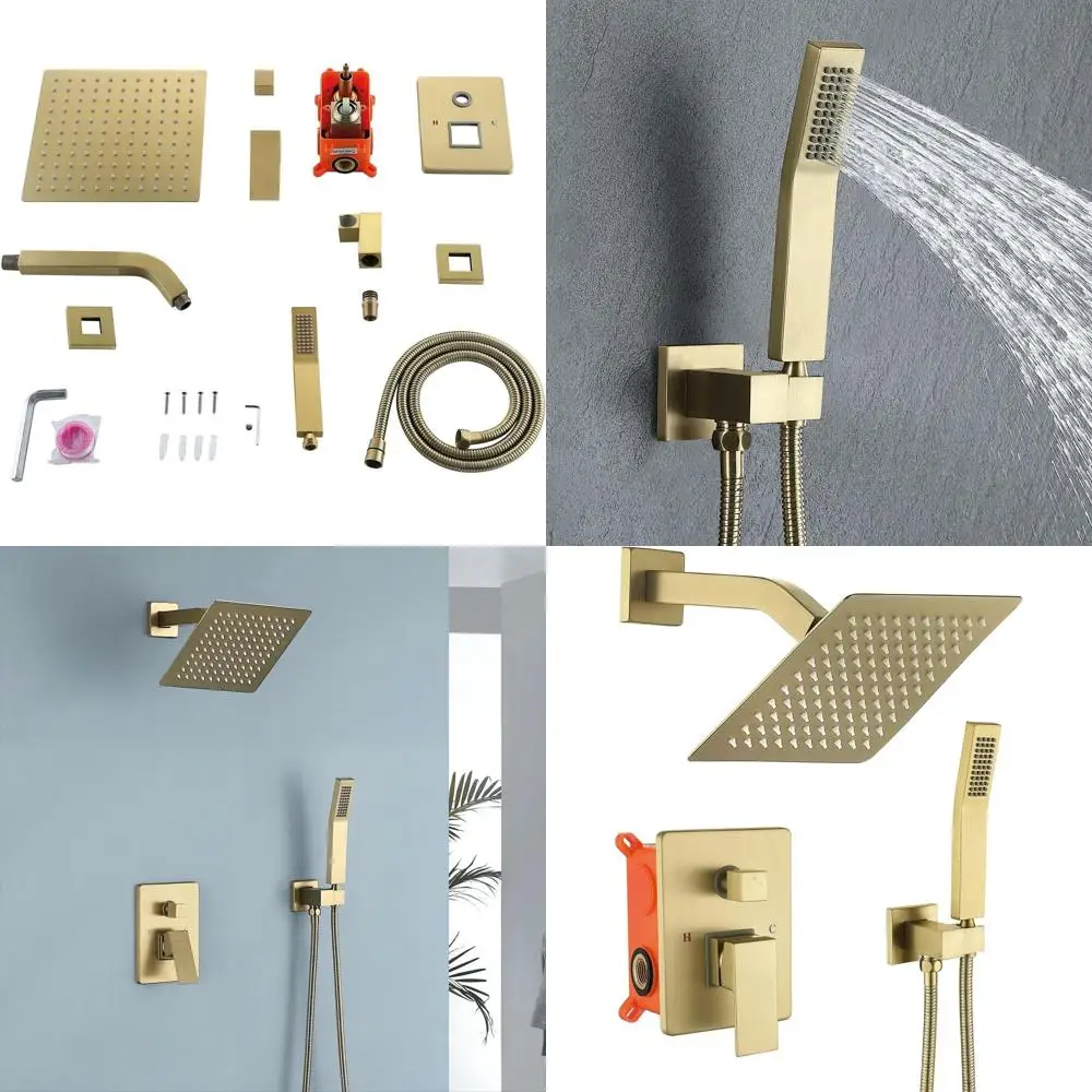 

8 Brushed Gold Shower System with Rain and Handheld Combo, 2-Function Fixtures Included