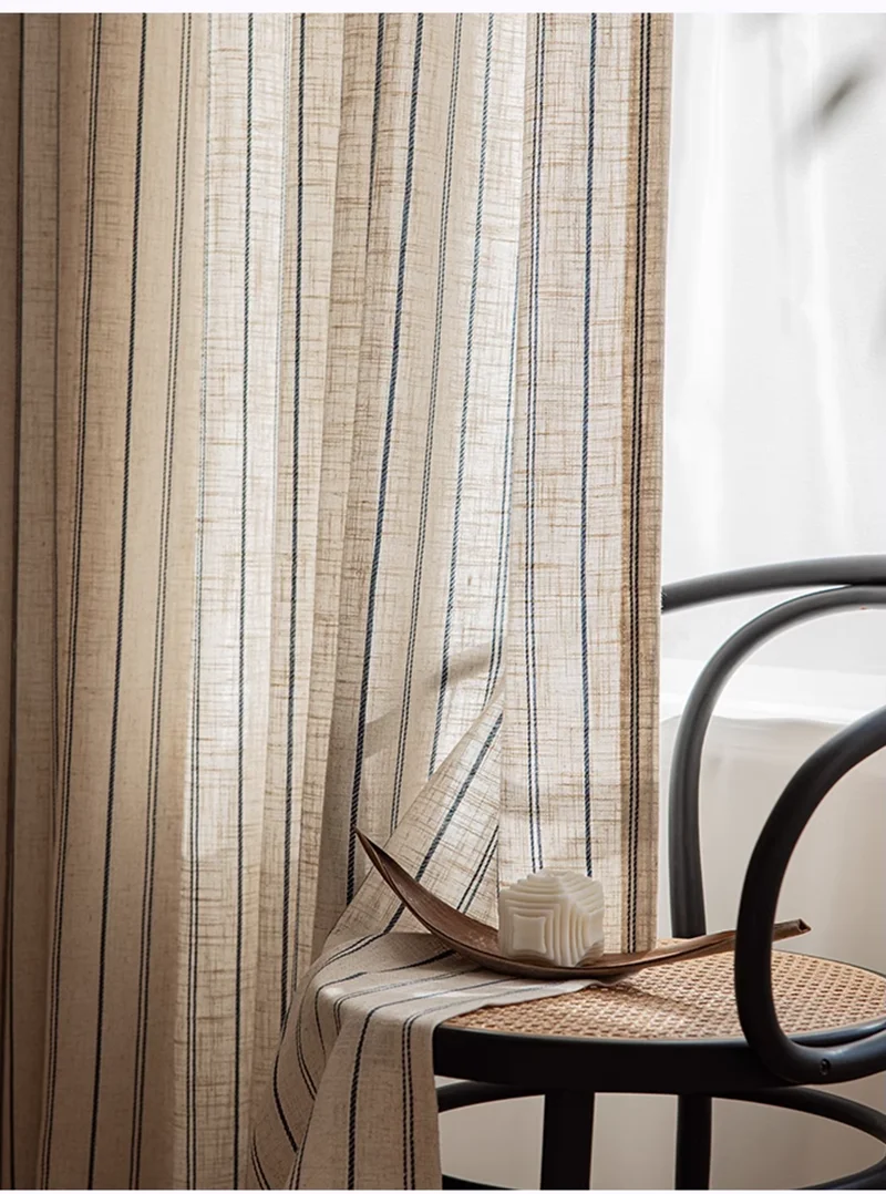 Modern Linen cotton stripe curtain For Living Room Linen bedroom curtain Study balcony bay window countryside window screen