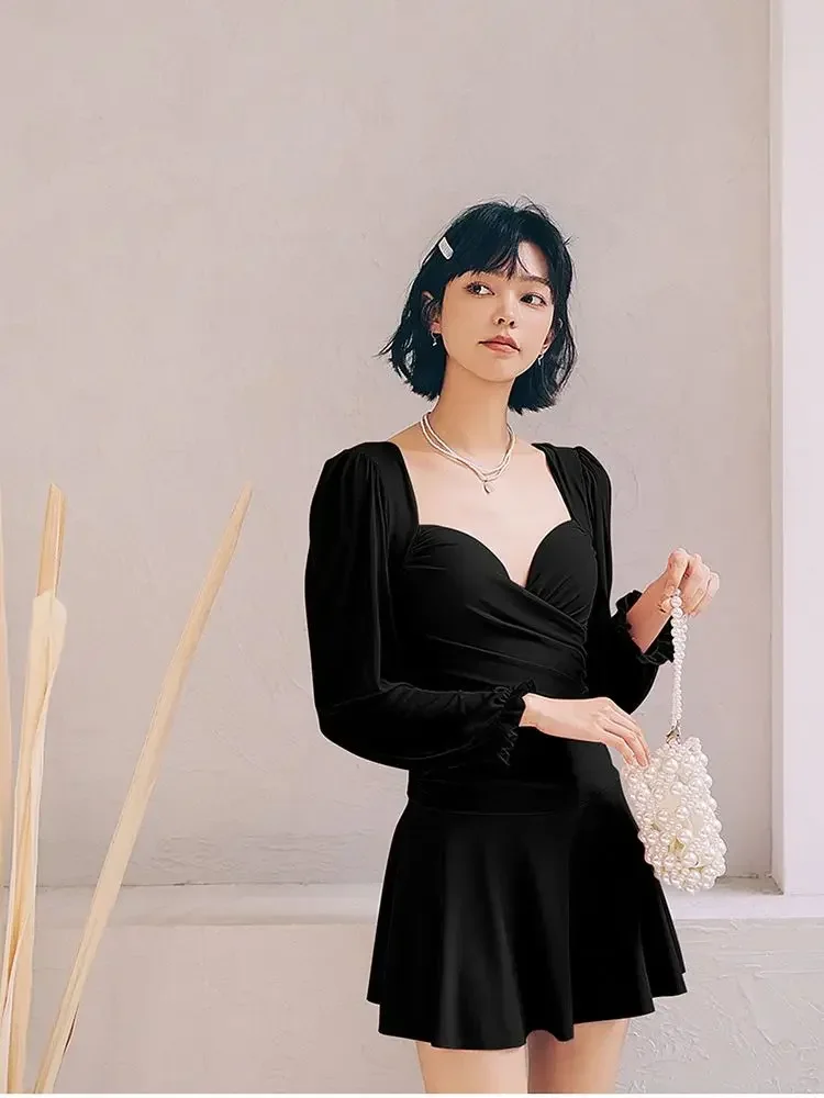 Maillot de bain une pièce pour femme, manches longues, style jupe, vêtements amincissants, mode 2025