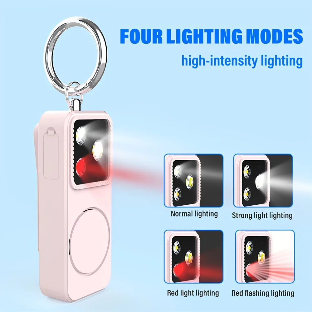 E5 Safety Alarm Keychain Light with Strobe LED Flashlight Four Modes Emergency Lamp Safety Alert Light for Seniors and Children